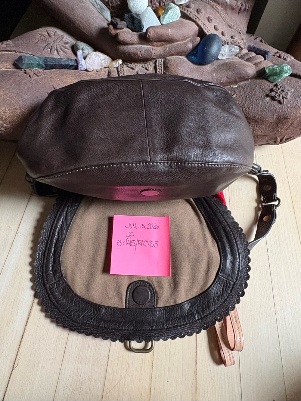 Ellen Tracey Brown Leather shoulder Bag Bohemian Hippie - Picture 7 of 7